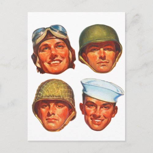 Vintage Military Army Navy Marines Airforce Men Postcard