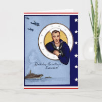 Vintage Military Birthday Greetings Sailor Card