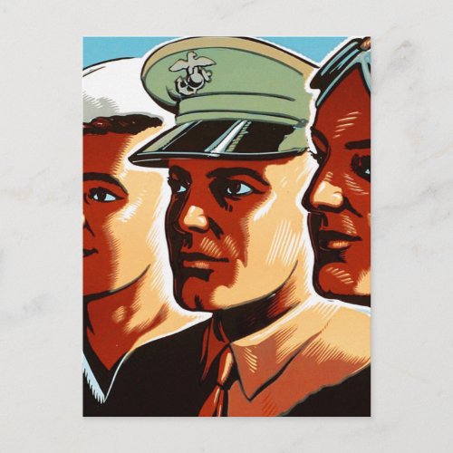 Vintage Military Men Armed Services Postcard