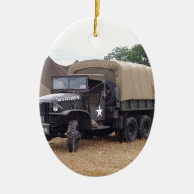 Vintage Military Truck Ceramic Ornament (Front)