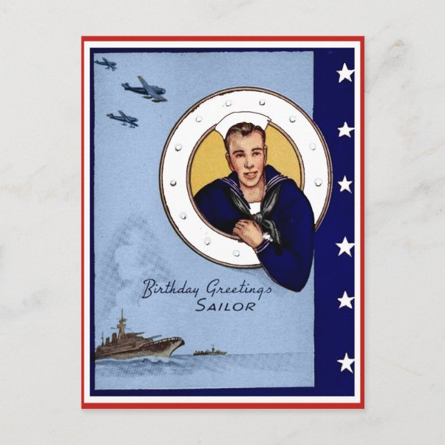 Vintage MilitaryBirthday Greetings Sailor Postcard (Front)