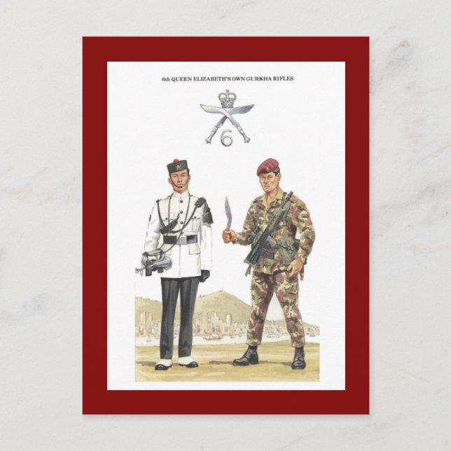 Vintage Militray Uniforms, Gurkha Rifles Postcard (Front)