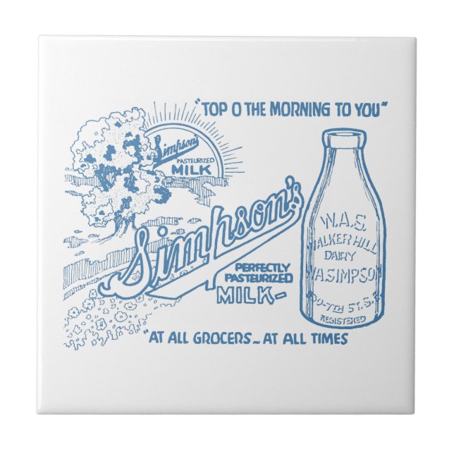 Vintage Milk Advertisement Ceramic Tile (Front)