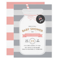Vintage Milk Bottle Baby Shower Invite - Pink