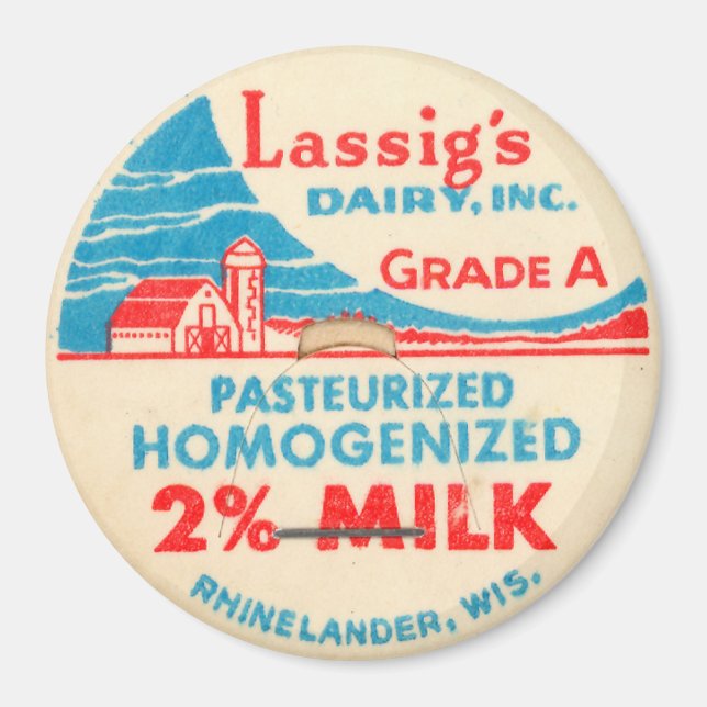 Vintage Milk Bottle Cap Magnet (Front)