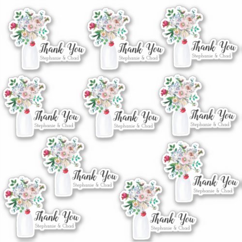 Vintage Milk Bottle Vase Wedding Thank You Set Sticker