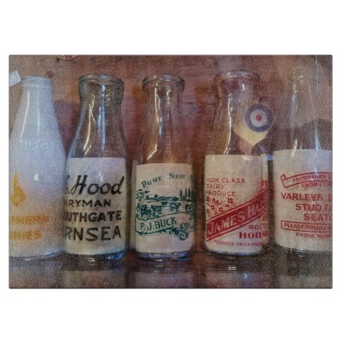 Vintage Milk  Bottles By Gone Times Cutting Board
