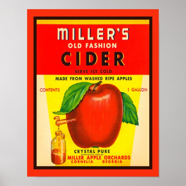 Vintage Miller's Apple Cider Advertisement Poster (Front)