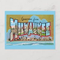 Vintage Milwaukee Greeting Blue Postcard