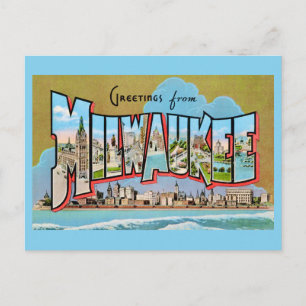 Vintage Milwaukee Greeting Blue Postcard