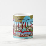 Vintage Milwaukee Mug<br><div class="desc">An old colorful postcard greeting from Milwaukee, Wisconsin repurposed!
Just a note - If you prefer a different background color - it's easy to change.</div>