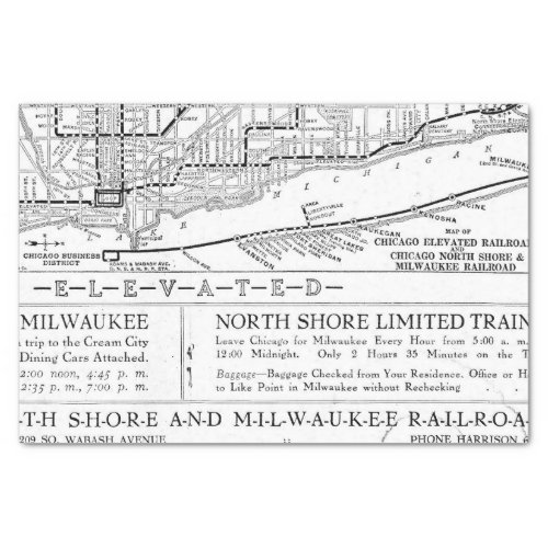 Vintage Milwaukee Railroad Map Tissue Paper