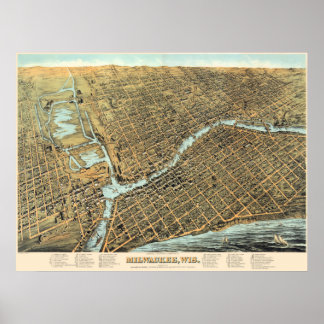 Vintage Milwaukee Wis Map Poster
