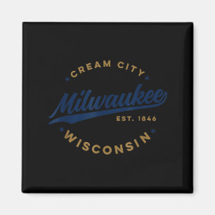 Vintage Milwaukee Wisconsin Cream City Blue Text Magnet