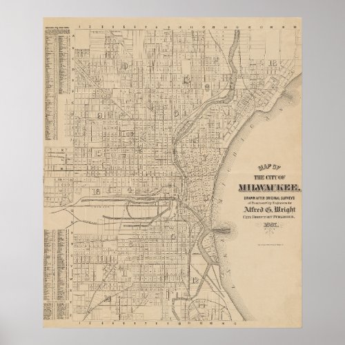 Vintage Milwaukee Wisconsin Map Poster
