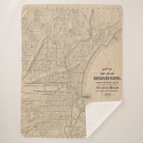 Vintage Milwaukee Wisconsin Map Sherpa Blanket