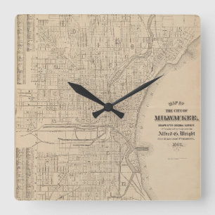 Vintage Milwaukee, Wisconsin Map Square Wall Clock