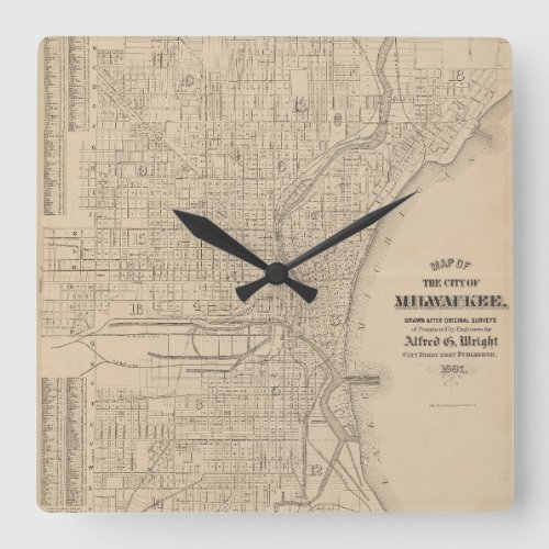 Vintage Milwaukee Wisconsin Map Square Wall Clock