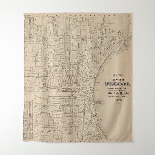 Vintage Milwaukee Wisconsin Map Tapestry