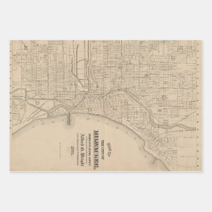 Vintage Milwaukee, Wisconsin Map Wrapping Paper Sheets