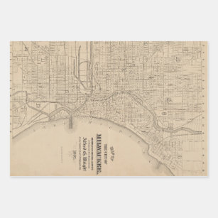 Vintage Milwaukee, Wisconsin Map Wrapping Paper Sheets