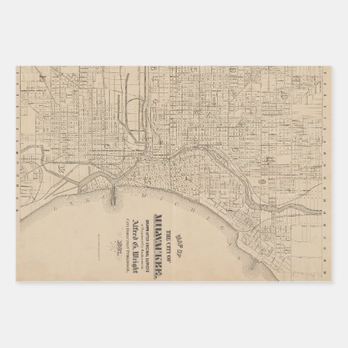 Vintage Milwaukee Wisconsin Map Wrapping Paper Sheets