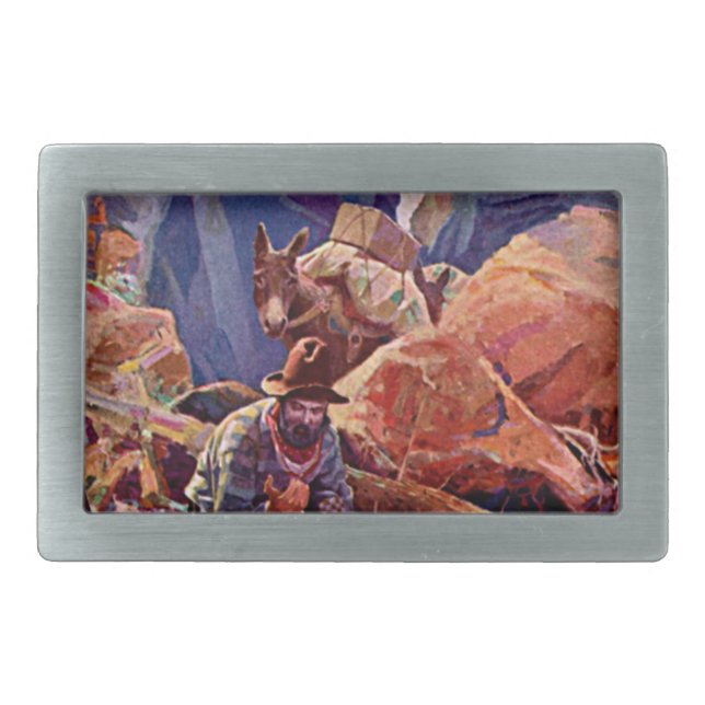 Vintage Miner and Donkey Painting Belt Buckle (Front)