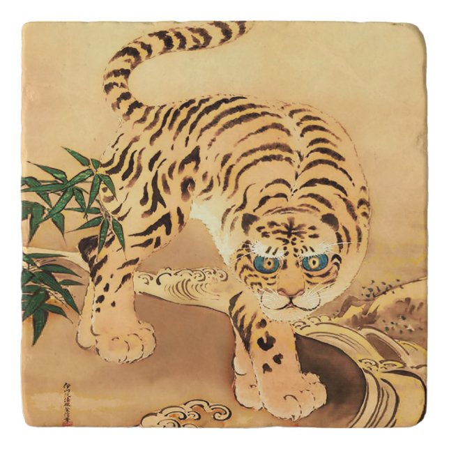 Vintage Minhwa Tiger by a Stream Trivet (Front)