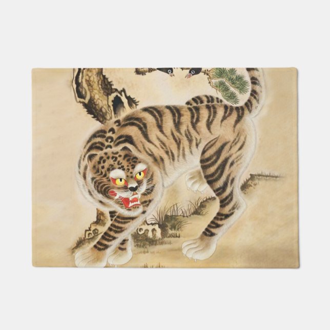 Vintage Minhwa Tiger Under Pine Tree Doormat (Front)