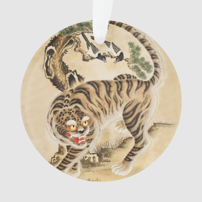 Vintage Minhwa Tiger Under Pine Tree Ornament (Front)