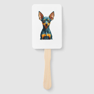Vintage Miniature Pinscher Portrait Colorful Engra Hand Fan