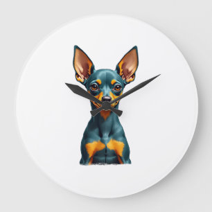Vintage Miniature Pinscher Portrait Colorful Engra Large Clock