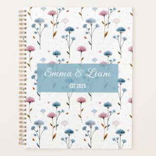 Vintage Minimal Blue and Pink Floral Personalized Planner