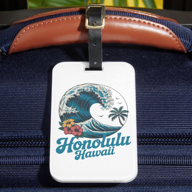 Vintage Minimal Honolulu Hawaii Aloha Travel  Luggage Tag (Front Insitu 2)