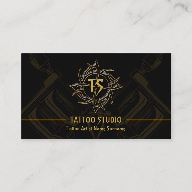 Vintage Minimal Modern Tattoo Studio Business Card (Front)