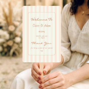 Vintage Minimal Peach Striped Wedding Program  Hand Fan