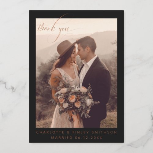Vintage Minimal Personalized Wedding Thank You Foil Holiday Card