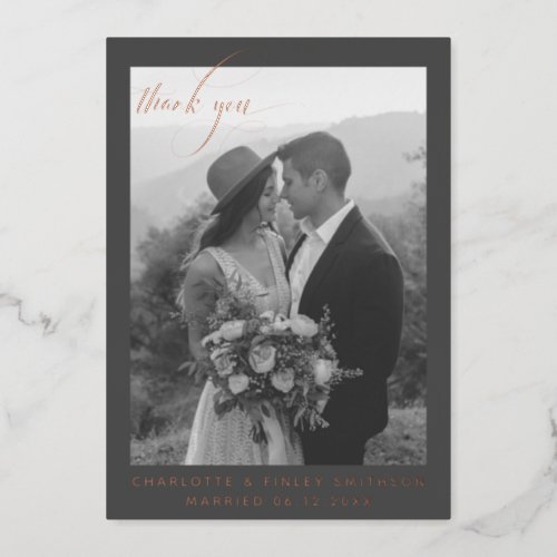 Vintage Minimal Personalized Wedding Thank You Foil Holiday Card