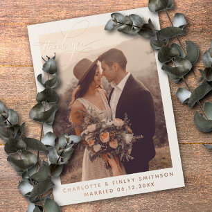Vintage Minimal Personalized Wedding Thank You Foil Holiday Card