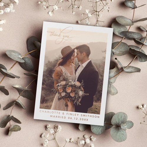 Vintage Minimal Personalized Wedding Thank You Foil Holiday Postcard