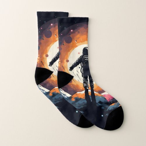 Vintage Minimalist Astronaut Space Adventure Socks