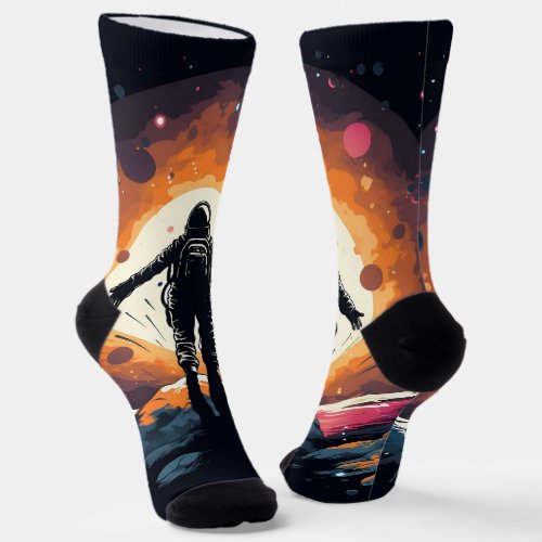 Vintage Minimalist Astronaut Space Adventure Socks