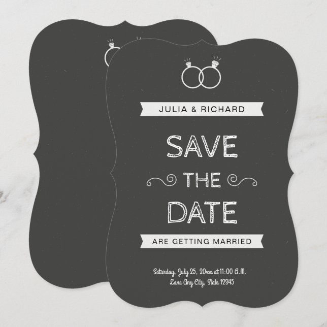 Vintage Minimalist Black Save The Date (Front/Back)
