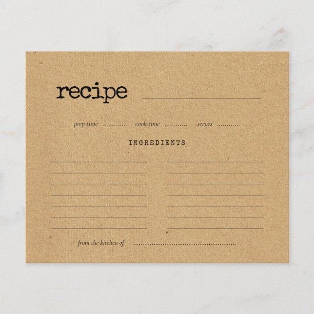 Vintage minimalist Bridal shower recipe card (Front)