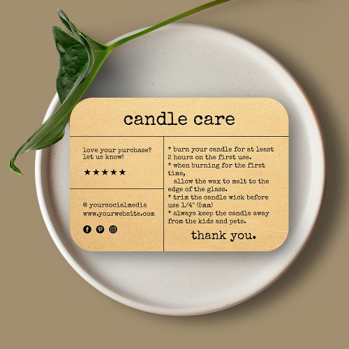 Vintage Minimalist Candle Care Thank You Card