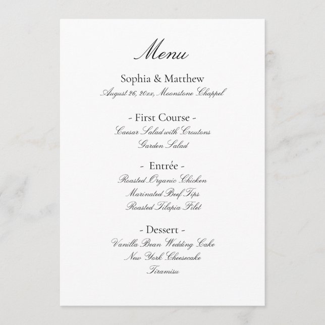 Vintage Minimalist Elegant Script Wedding Menu (Front)