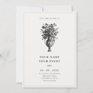 Vintage minimalist flowers in antique vase invitation