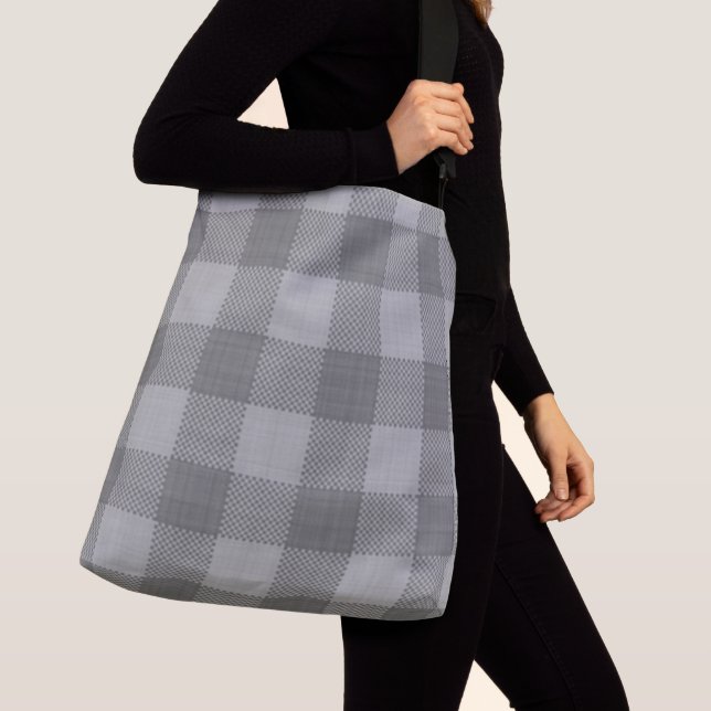 VINTAGE MINIMALIST GRAY PLAID CHECK CROSSBODY BAG (Close Up)