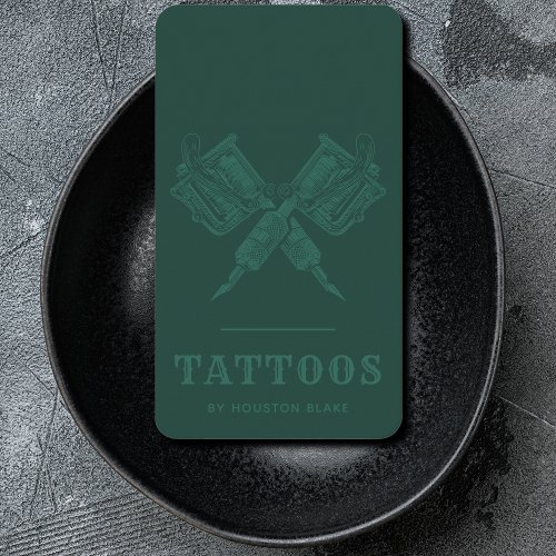 Vintage Minimalist Green Monochrome Tattoo Artist Business Card