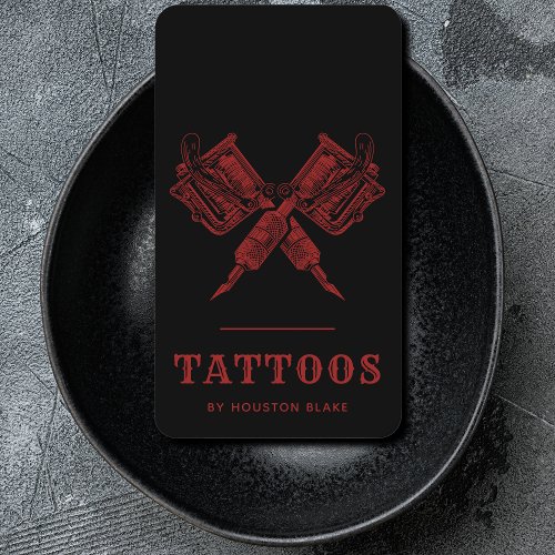 Vintage Minimalist Red And Black Tattoo Artist Business Card